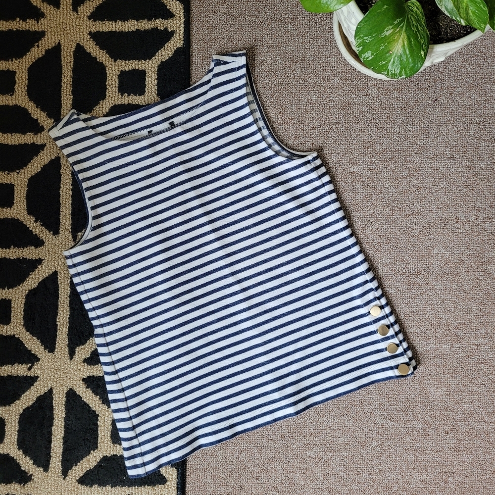 Ann Taylor Striped Tank Top (Gold Button Detailing)